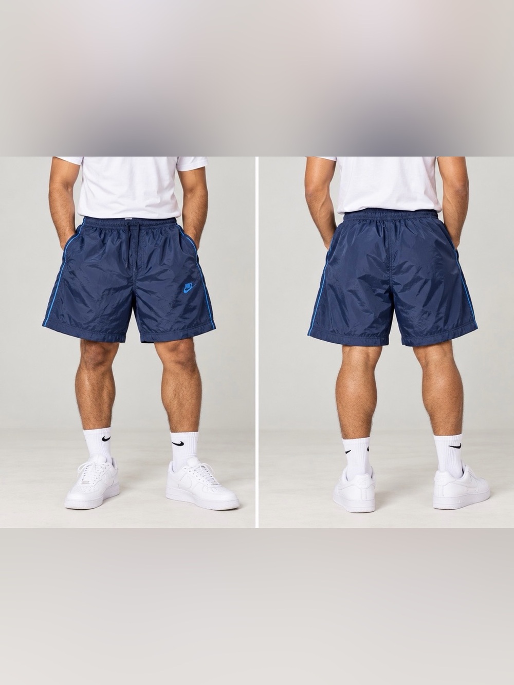 XL Navy Nike Men's Athletic Shorts with Light Blue Piping